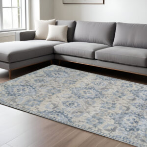 10' X 13' Blue Oriental Distressed Area Rug