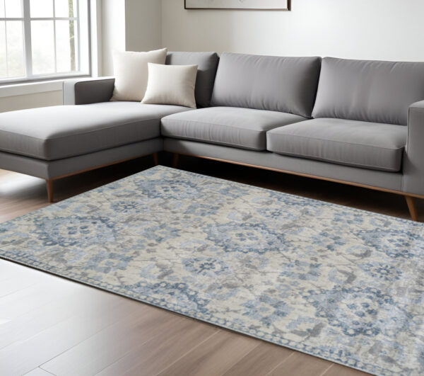 10' X 13' Blue Oriental Distressed Area Rug