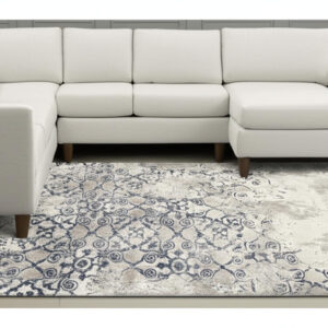 8' X 11' Blue and Ivory Oriental Distressed Area Rug