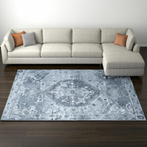 10' X 13' Blue and Ivory Oriental Area Rug