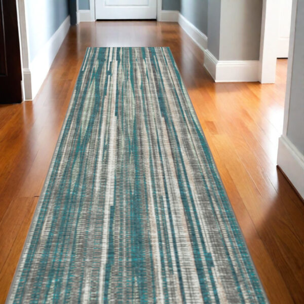 12' Blue and Ivory Ombre Hand Tufted Runner Rug