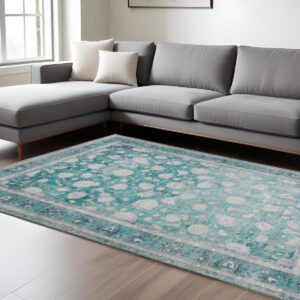9' X 13' Blue Oriental Distressed Non Skid Area Rug