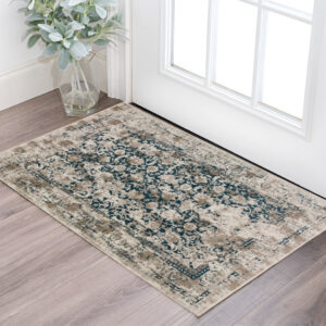 3' X 5' Blue Oriental Area Rug With Fringe