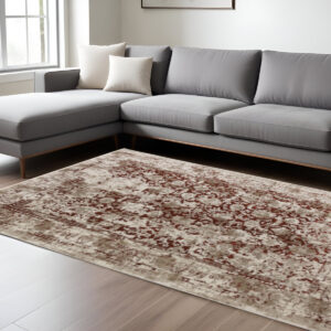 9' X 13' Red Oriental Area Rug With Fringe