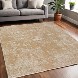5' X 8' Beige Oriental Area Rug With Fringe