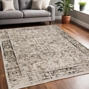 5' X 8' Gray Oriental Area Rug With Fringe