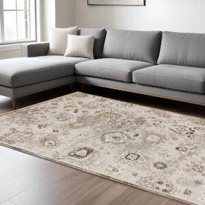8' X 10' Gray Oriental Area Rug With Fringe