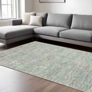 9' X 13' Green Wool Hand Loomed Handmade Area Rug