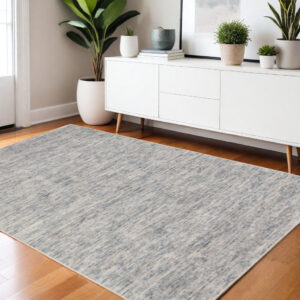4' X 6' Blue Wool Hand Loomed Handmade Area Rug