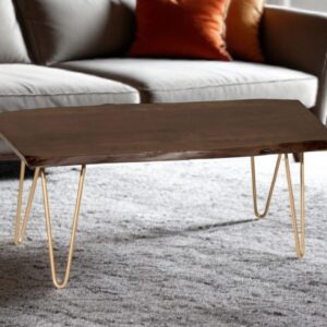 42" Brown And Gold Solid Wood And Iron Coffee Table
