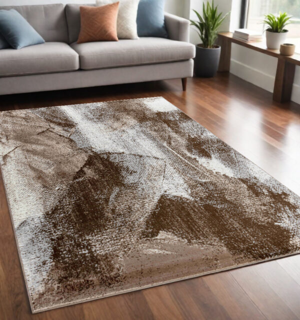 5' X 8' Brown Abstract Area Rug - Image 2