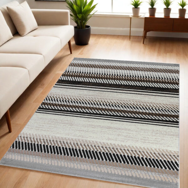 5' X 8' Beige Striped Area Rug - Image 2
