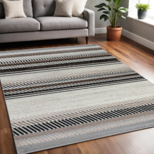 5' X 8' Beige Striped Area Rug