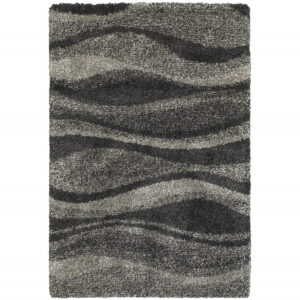 5' X 8' Charcoal Silver And Grey Abstract Shag Power Loom Stain Resistant Area Rug