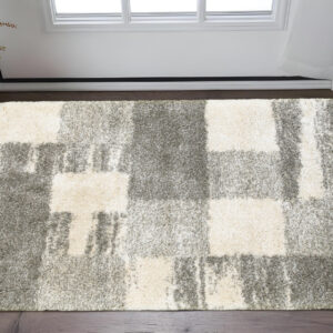 2' X 3' Grey Ivory And Silver Geometric Shag Power Loom Stain Resistant Area Rug
