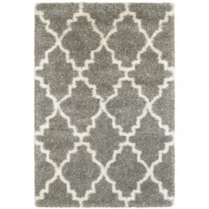 5' X 8' Grey And Ivory Geometric Shag Power Loom Stain Resistant Area Rug