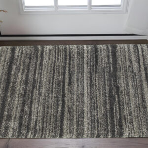 2' X 3' Charcoal Silver And Grey Geometric Shag Power Loom Stain Resistant Area Rug