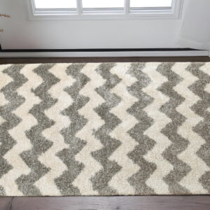 2' X 3' Grey And Ivory Geometric Shag Power Loom Stain Resistant Area Rug