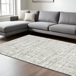 7' X 10' White And Gray Abstract Distressed Area Rug