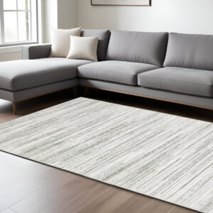 8' X 11' White And Gray Abstract Distressed Area Rug