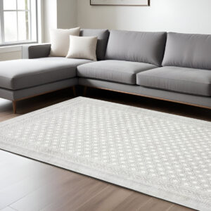 7' X 10' White And Gray Oriental Distressed Area Rug