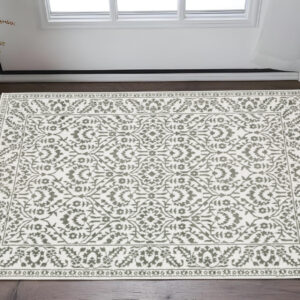 3' X 5' Grey And White Floral Power Loom Stain Resistant Area Rug