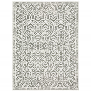 5' X 8' Grey And White Floral Power Loom Stain Resistant Area Rug