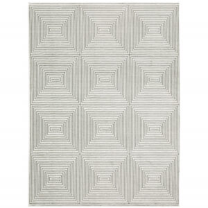 10' X 13' Grey And White Geometric Power Loom Stain Resistant Area Rug
