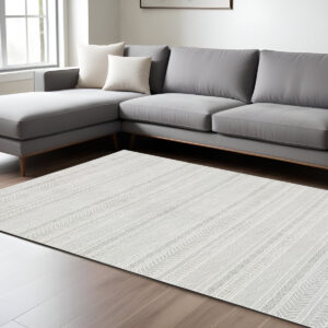 10' X 13' White And Gray Geometric Distressed Area Rug