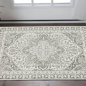 3' X 5' Grey And White Oriental Power Loom Stain Resistant Area Rug