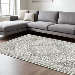 7' X 10' Gray And White Oriental Distressed Area Rug