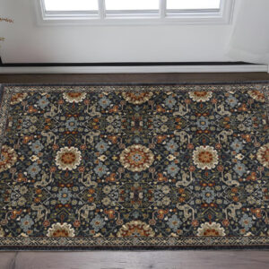 3' X 5' Blue Red Ivory And Gold Oriental Power Loom Stain Resistant Area Rug With Fringe