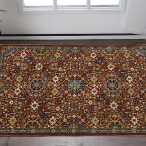 2' X 3' Red Blue Gold And Ivory Oriental Power Loom Stain Resistant Area Rug With Fringe
