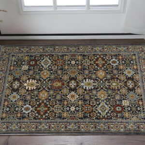 3' X 5' Blue Red Beige Orange Green And Rust Oriental Power Loom Stain Resistant Area Rug With Fringe