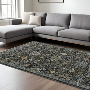 7' X 10' Blue And Dark Blue Oriental Area Rug With Fringe