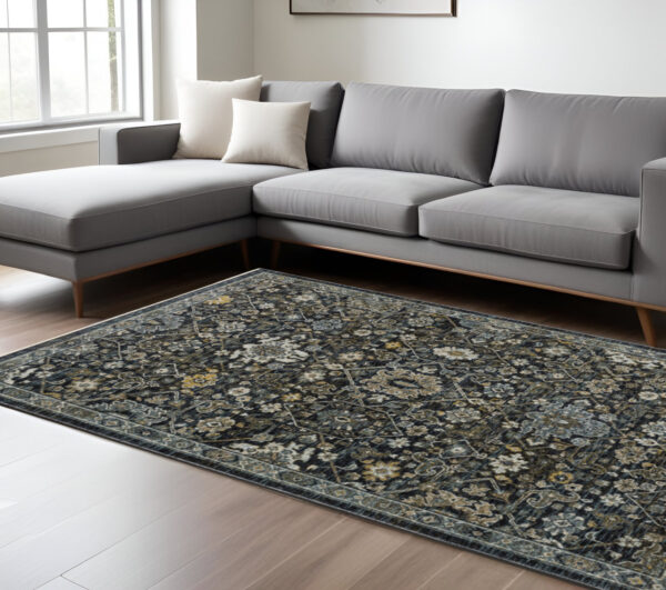 7' X 10' Blue And Dark Blue Oriental Area Rug With Fringe