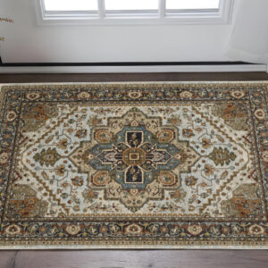 3' X 5' Beige And Ivory Oriental Area Rug With Fringe