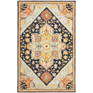8' X 10' Navy Rust Blue Ivory And Gold Oriental Tufted Handmade Stain Resistant Area Rug