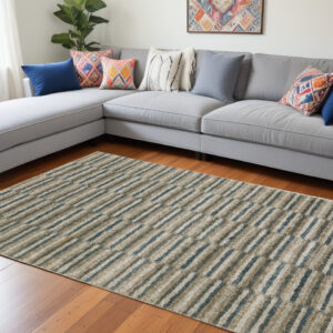 7' X 10' Teal Blue Geometric Power Loom Area Rug