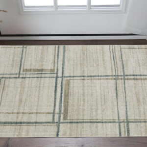 3' X 5' Grey Teal Beige and Tan Geometric Power Loom Area Rug