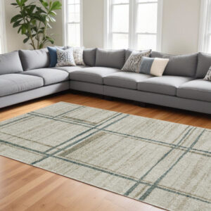 10' X 13' Grey Teal Beige and Tan Geometric Power Loom Area Rug
