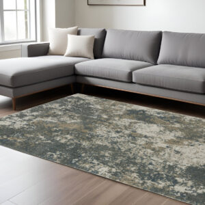 10' X 13' Blue And Beige Abstract Distressed Area Rug