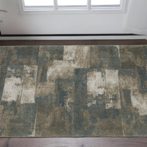 3' X 5' Teal Blue Geometric Power Loom Area Rug