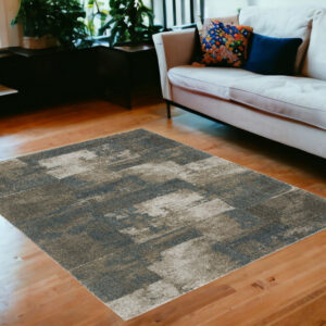 5' X 8' Teal Blue Geometric Power Loom Area Rug