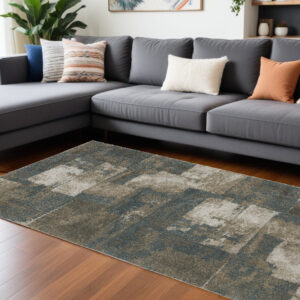 7' X 10' Teal Blue Geometric Power Loom Area Rug