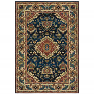 10' X 13' Blue Red And Beige Oriental Power Loom Stain Resistant Area Rug
