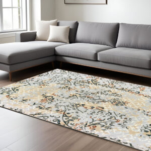 8' X 11' Gray And Gold Abstract Distressed Area Rug