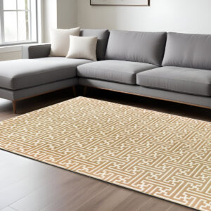 8' X 11' Gold And Ivory Geometric Area Rug