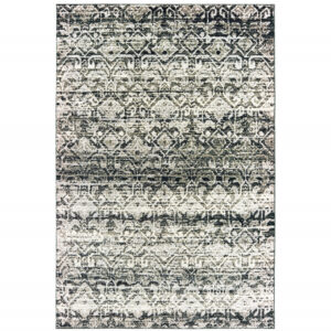 5' X 8' Grey And Ivory Geometric Power Loom Stain Resistant Area Rug