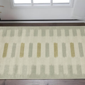 3' X 5' Beige Grey Gold And Green Geometric Power Loom Stain Resistant Area Rug